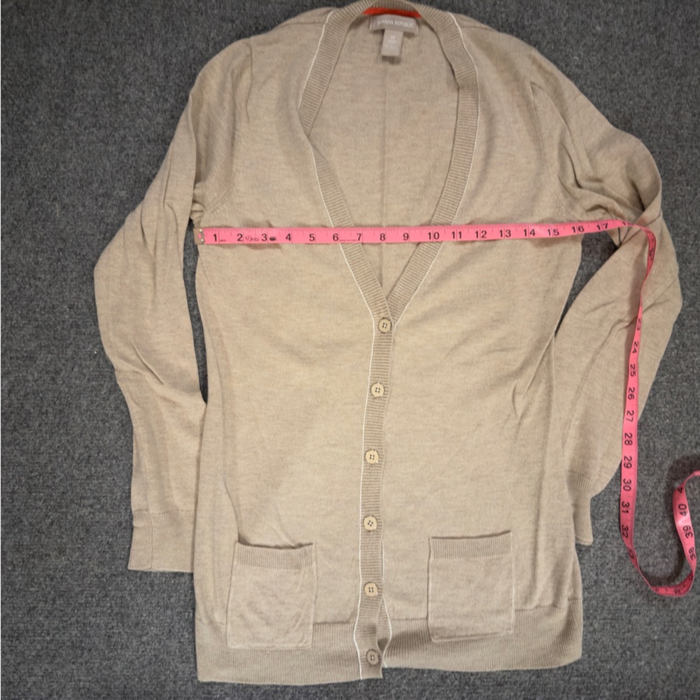 Banana Republic Light Tan Camel Cardigan White Ribbing Size Medium